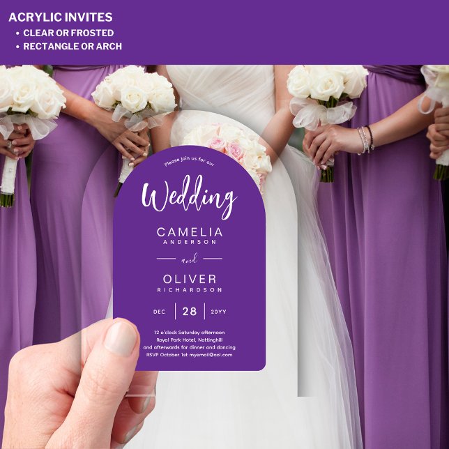 Invitations En Acrylique Mariage acrylique violet invite Texte blanc modern (Créateur téléchargé)