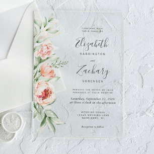 Invitations En Acrylique Mariage aquarelle floral rose pêche