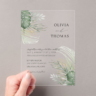 Invitations En Acrylique Mariage aquarelle verte boho Monstera