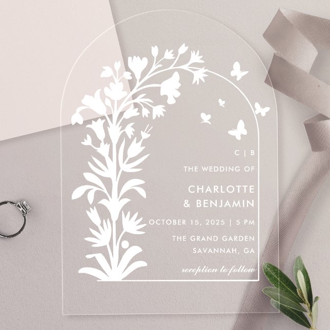 Invitations En Acrylique Mariage Arché à papillon blanc (Créateur téléchargé)