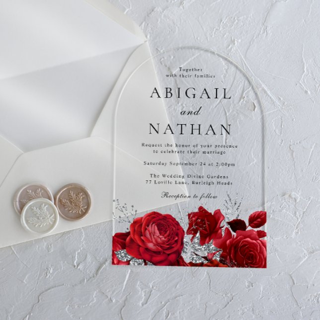 Invitations En Acrylique Mariage Arrière de Roses Rouges Magiques (Créateur téléchargé)
