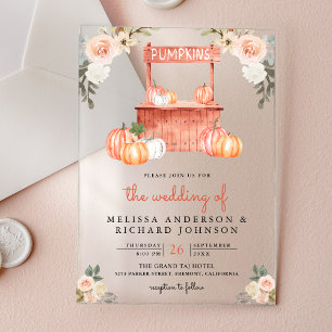 Invitations En Acrylique Mariage au marché de la citrouille florale de pêch