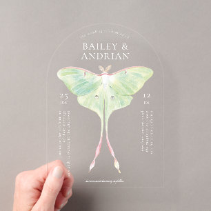 Invitations En Acrylique Mariage au papillon de lune aquarelle