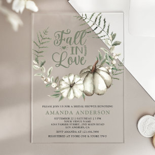 Invitations En Acrylique Mariage automnal Citrouille blanche Sauge Shower d