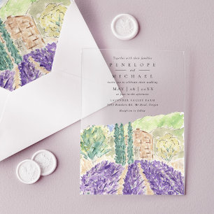 Invitations En Acrylique Mariage aux champs de lavande à l'aquarelle