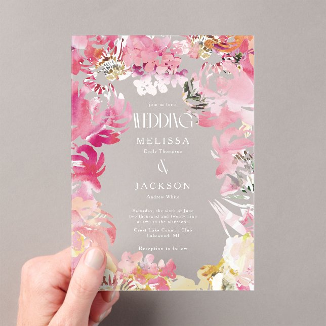 Invitations En Acrylique Mariage aux fleurs rose et blush (In situ (ordinateur de poche))
