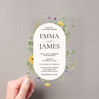 Invitations En Acrylique Mariage aux fleurs sauvages modernes Élégant flora