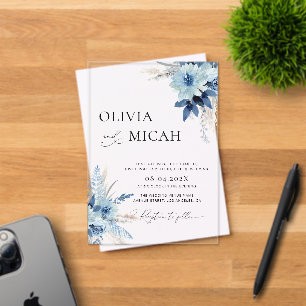 Invitations En Acrylique mariage aux pampas floraux bleus
