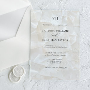 Invitations En Acrylique Mariage Blanc Monogramme Moderne