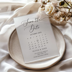 Invitations En Acrylique Mariage blanc simple minimaliste Enregistrer la da