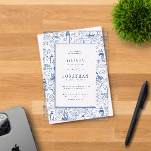 Invitations En Acrylique Mariage bleu toile de phare côtier