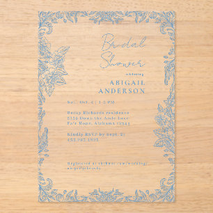 Invitations En Acrylique Mariage bleu vintage dans le style de la chinoiser