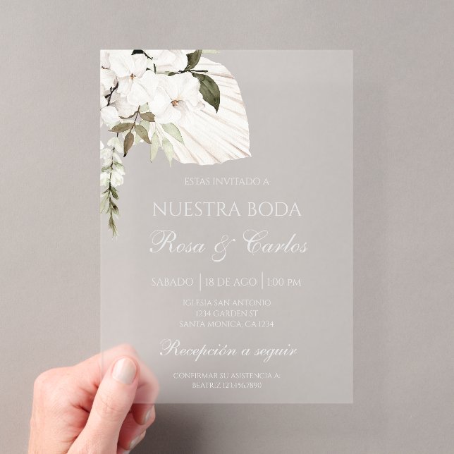 Invitations En Acrylique Mariage bohème blanc acrylique espagnol (In situ (ordinateur de poche))