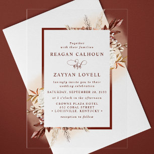 Invitations En Acrylique Mariage Bohème Champêtre en Terracotta avec Herbe 
