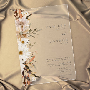 Invitations En Acrylique Mariage Bohème Champêtre Floral Automnal Neutre