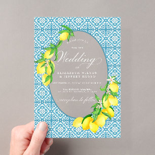 Invitations En Acrylique Mariage Bohème de l'Été aux Carreaux Bleus Sicilie