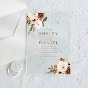 Invitations En Acrylique Mariage Bohème en Terracotta Toutes Saisons