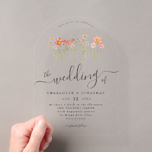 Invitations En Acrylique Mariage Bohème Fleur Sauvage Rose Orange Jaune Rou