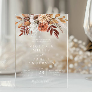 Invitations En Acrylique Mariage Bohème Fleurs Terracotta Automne