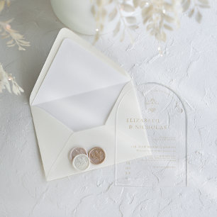 Invitations En Acrylique Mariage Bohème Orné Monogramme Vintage