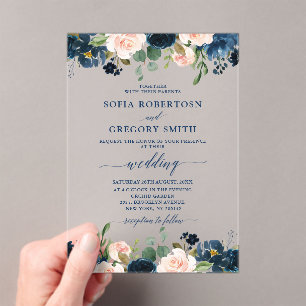Invitations En Acrylique Mariage Boho bleu bleu bleu rose bleu marine