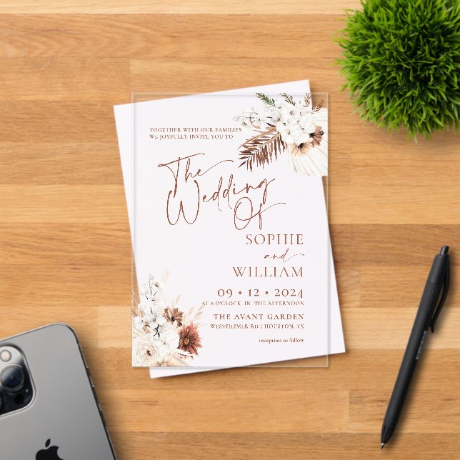 Invitations En Acrylique Mariage Boho Pampas (Insitu (Carte d'invitation))