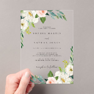 Invitations En Acrylique Mariage botanique aquarelle vert blush