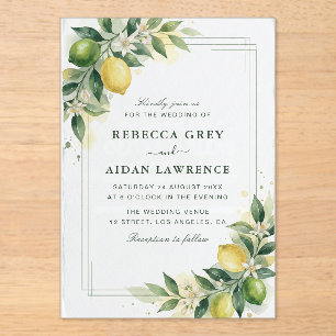 Invitations En Acrylique Mariage botanique au citron vert aquarelle