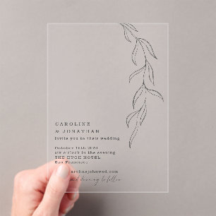Invitations En Acrylique Mariage Botanique avec une police de machine à écr
