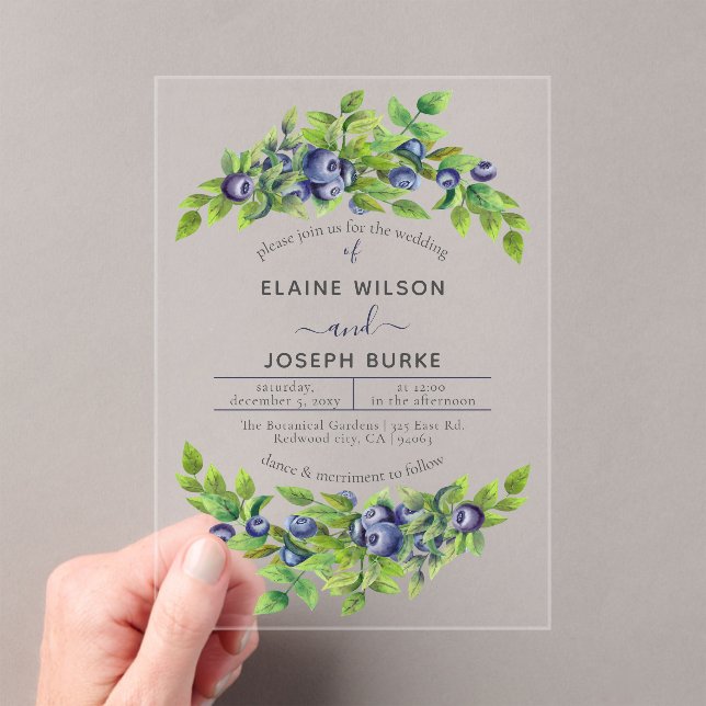 Invitations En Acrylique mariage botanique bleu bleus (In situ (ordinateur de poche))