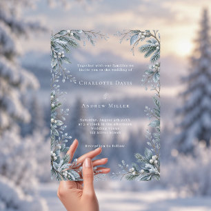 Invitations En Acrylique Mariage botanique de luxe clair bleu glacial hiver