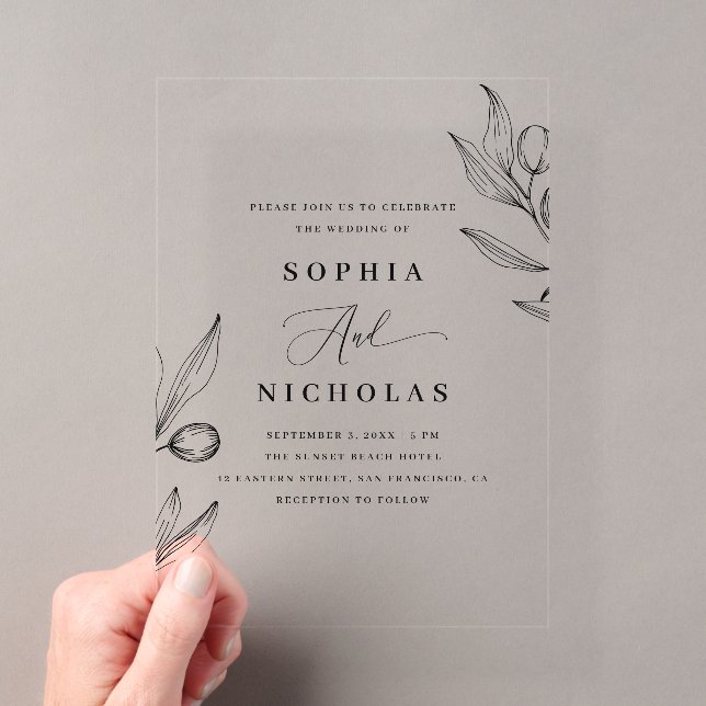 Invitations En Acrylique Mariage botanique d'olivier | Élégante verdure ita (In situ (ordinateur de poche))