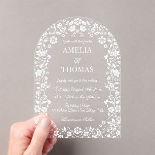 Invitations En Acrylique Mariage Botanique Élégant Blanc