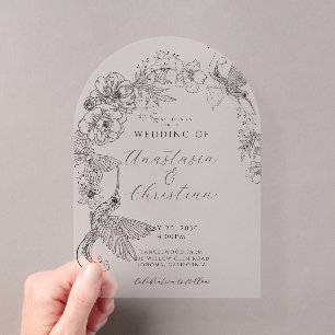 Invitations En Acrylique Mariage Botanique Fleuris Oiseaux Dessinés à la Ma