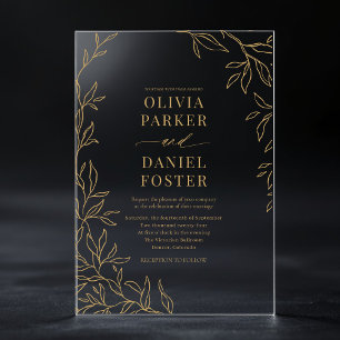 Invitations En Acrylique Mariage Botanique Minimaliste Élégant en Or