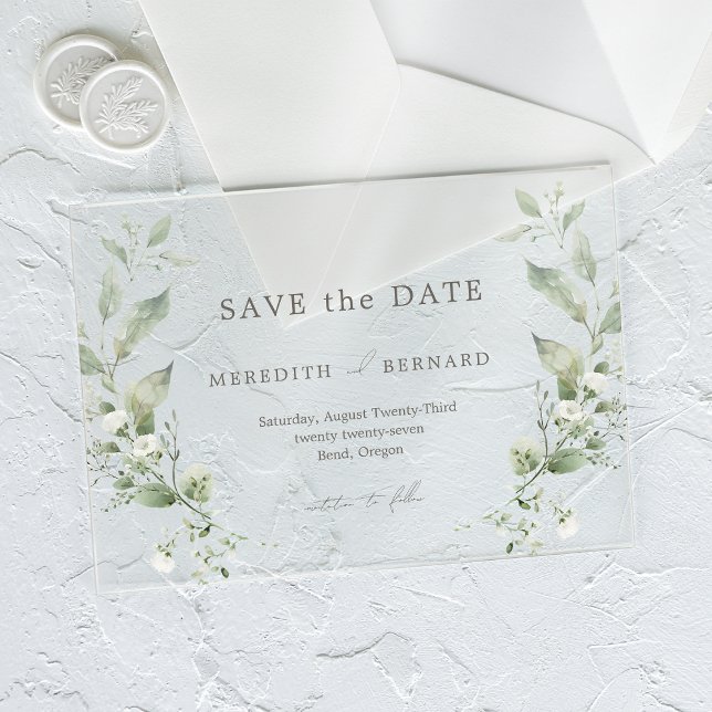 Invitations En Acrylique Mariage botanique simple et élégant Enregistrer la (Créateur téléchargé)
