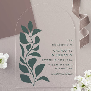 Invitations En Acrylique Mariage botanique vert moderne Feuille