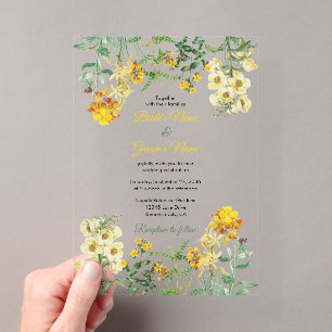 Invitations En Acrylique Mariage botanique vintage jaune Aquarelle