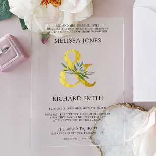 Invitations En Acrylique Mariage Branche d'Olivier Esperluette Dorée
