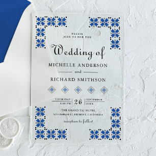 Invitations En Acrylique Mariage Broderie Ukrainienne Bleu et Noir