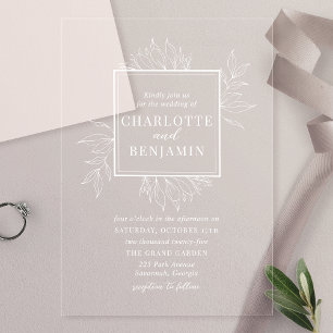 Invitations En Acrylique Mariage cadre botanique blanc élégant
