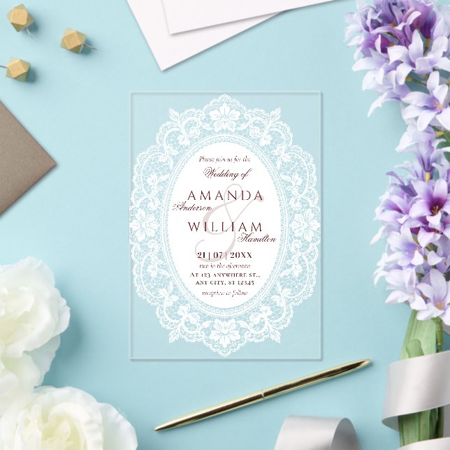 Invitations En Acrylique Mariage Cadre de Dentelle Vintage (Insitu (Mariage))
