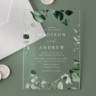 Invitations En Acrylique Mariage Cadre Géométrique à Verdure Abondante