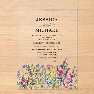 Invitations En Acrylique Mariage campagnard Fleur sauvage aquarelle