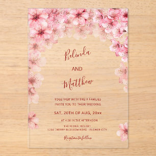 Invitations En Acrylique Mariage Casual Arché Blanc Fleur de Cerisier