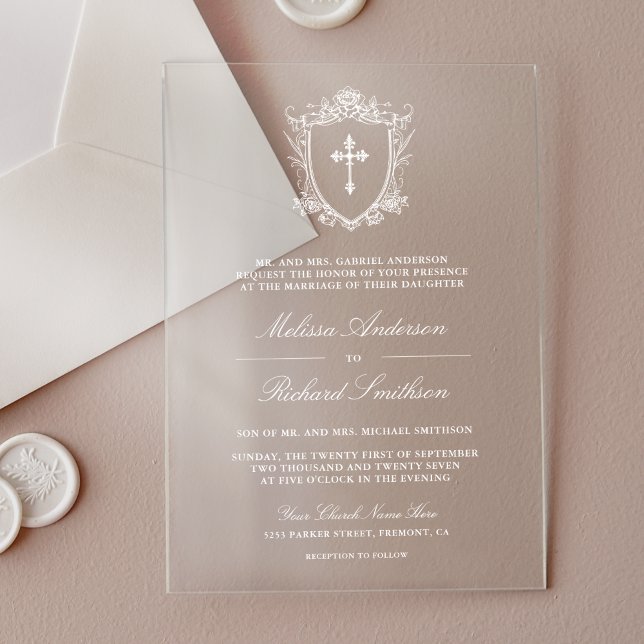 Invitations En Acrylique Mariage catholique blanc victorien (Créateur téléchargé)