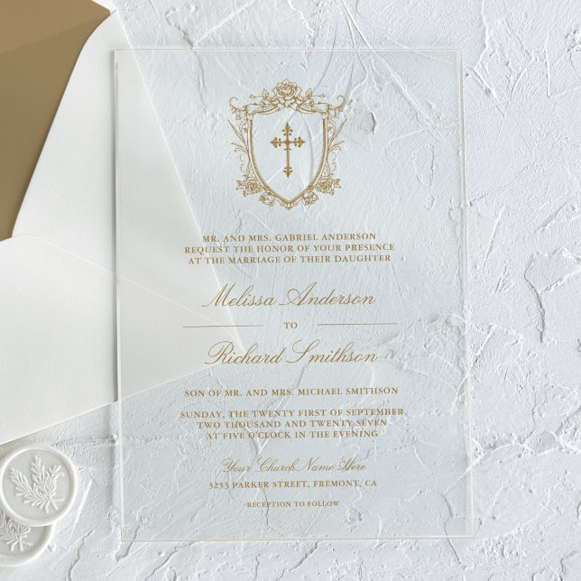 Invitations En Acrylique Mariage catholique de l'or de Victoria (Créateur téléchargé)