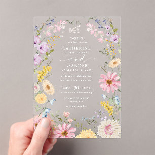Invitations En Acrylique Mariage Champêtre de Printemps aux Fleurs Sauvages