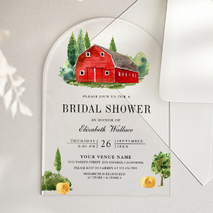 Invitations En Acrylique Mariage champêtre grange rouge rustique Fête de fi