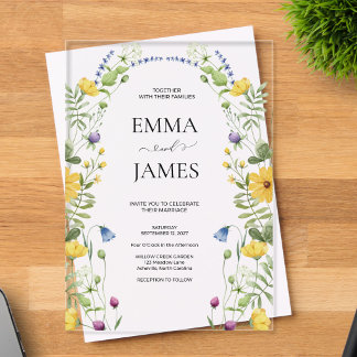 Invitations En Acrylique Mariage Champêtre Minimaliste Moderne Fleur des Ch